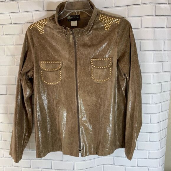 Damee Coated Jacket Hi Collar Stud Detail Size M - Picture 1 of 3
